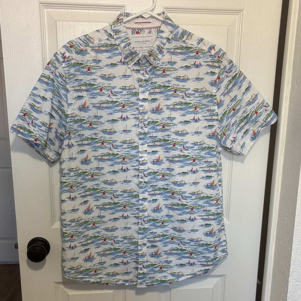 Ricky Singh Button Up Short Sleeve Shirt With Chest Pocket Multi Colored